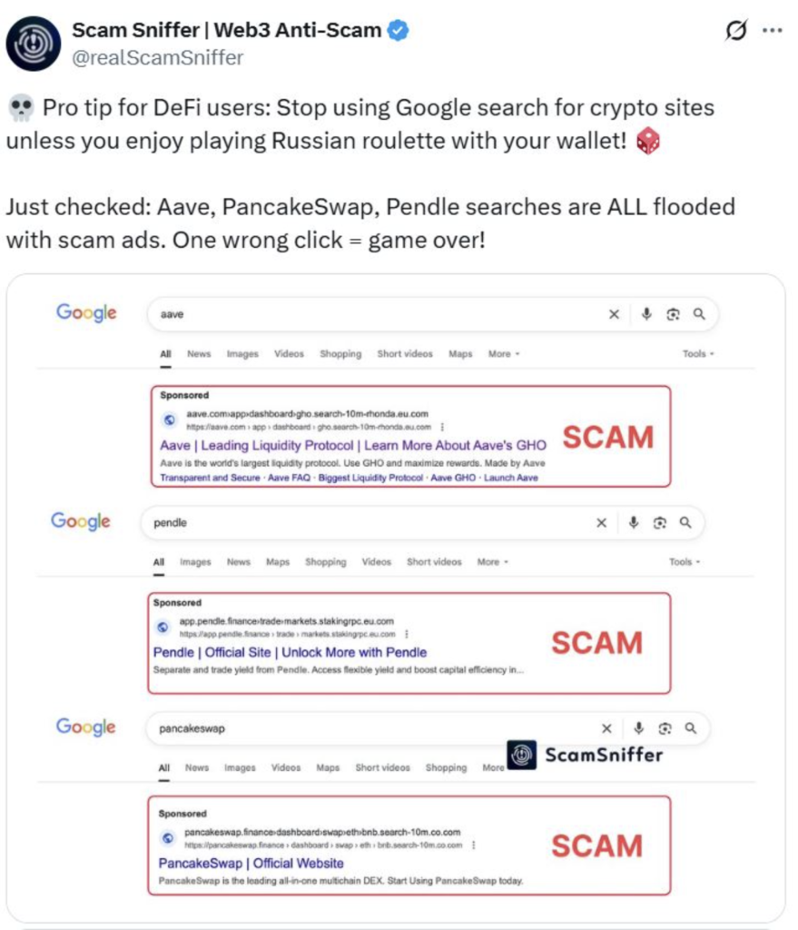 هشدار Scam Sniffer به کاربران حوزه دیفای